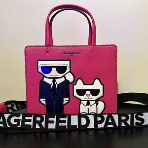 Karl Lagerfeld Karl & Cat Pink Maybelle Satchel Shoulder Bag Crossbody Purse New